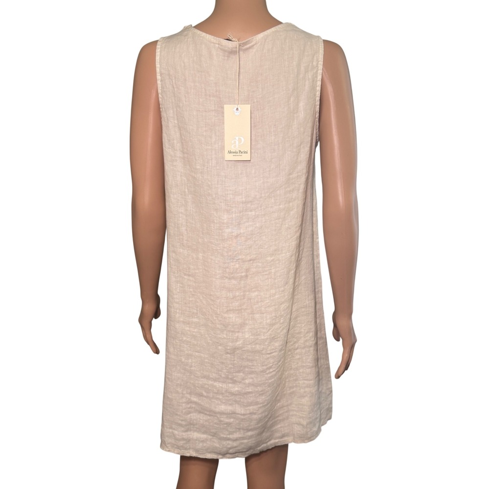 Alessia Pacini Beige 100% Linen Crochet Lace Shift Dress Made in Italy NWT Small - Picture 3 of 7